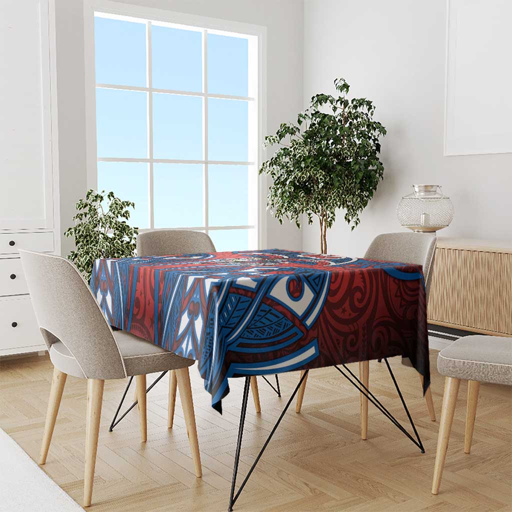 Newcastle Knights Rugby Tablecloth Polynesian Tribal Knight Warrior Red Blue Pattern