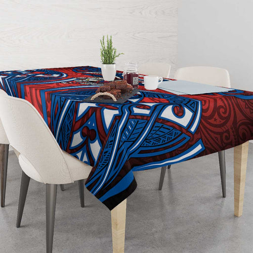 Newcastle Knights Rugby Tablecloth Polynesian Tribal Knight Warrior Red Blue Pattern