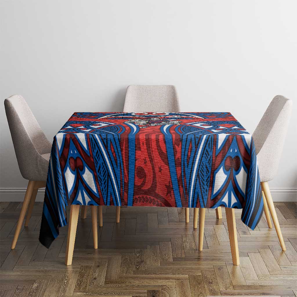 Newcastle Knights Rugby Tablecloth Polynesian Tribal Knight Warrior Red Blue Pattern
