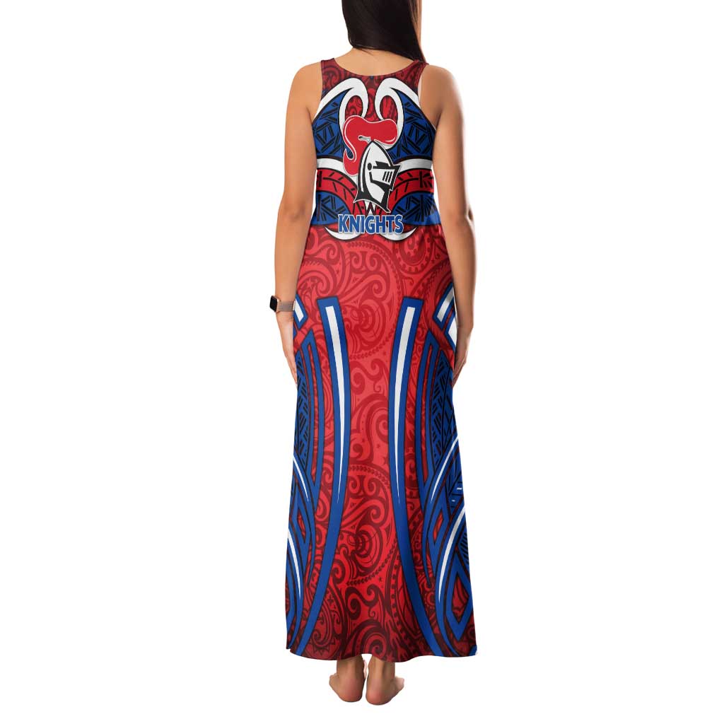 Newcastle Knights Rugby Tank Maxi Dress Polynesian Tribal Knight Warrior Red Blue Pattern