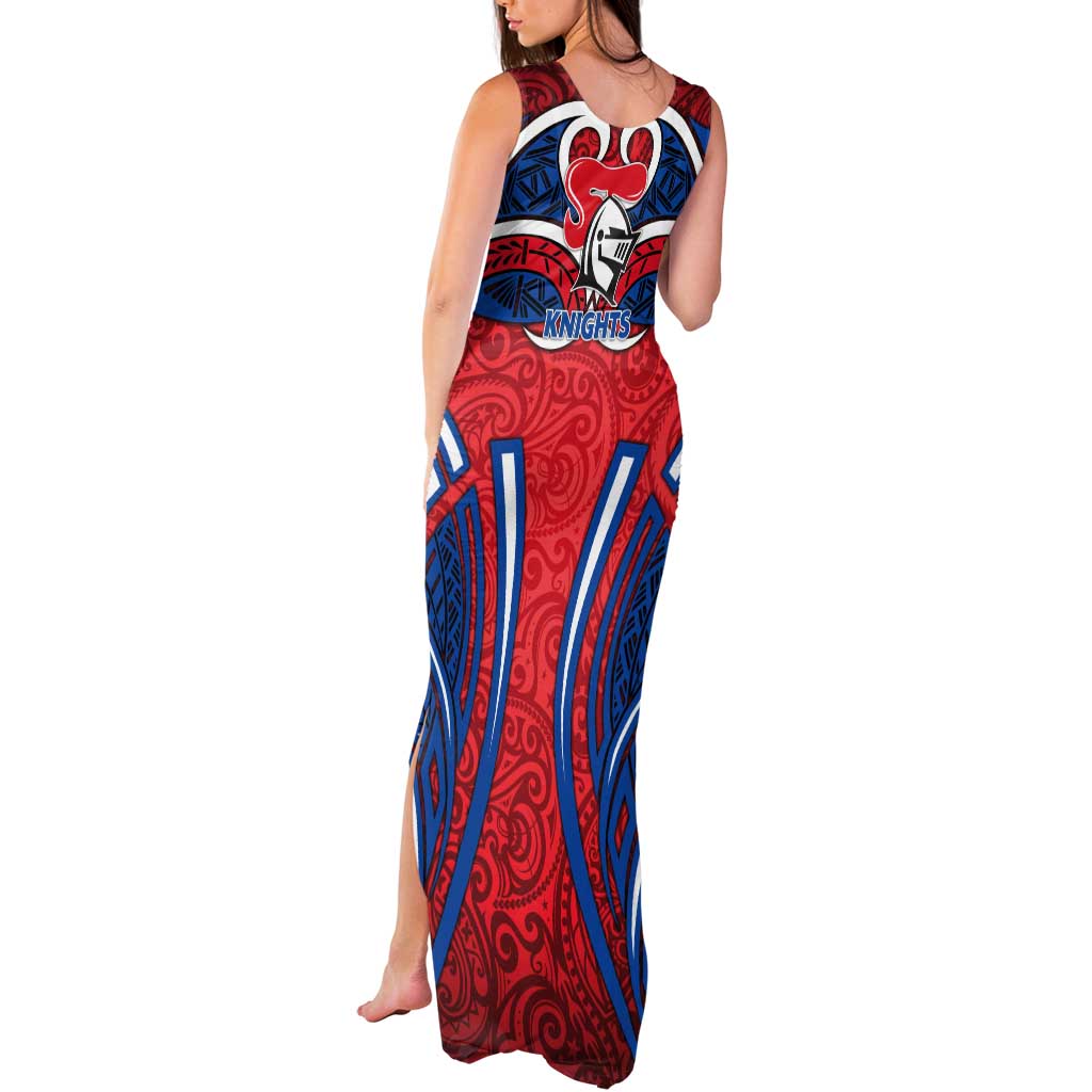 Newcastle Knights Rugby Tank Maxi Dress Polynesian Tribal Knight Warrior Red Blue Pattern