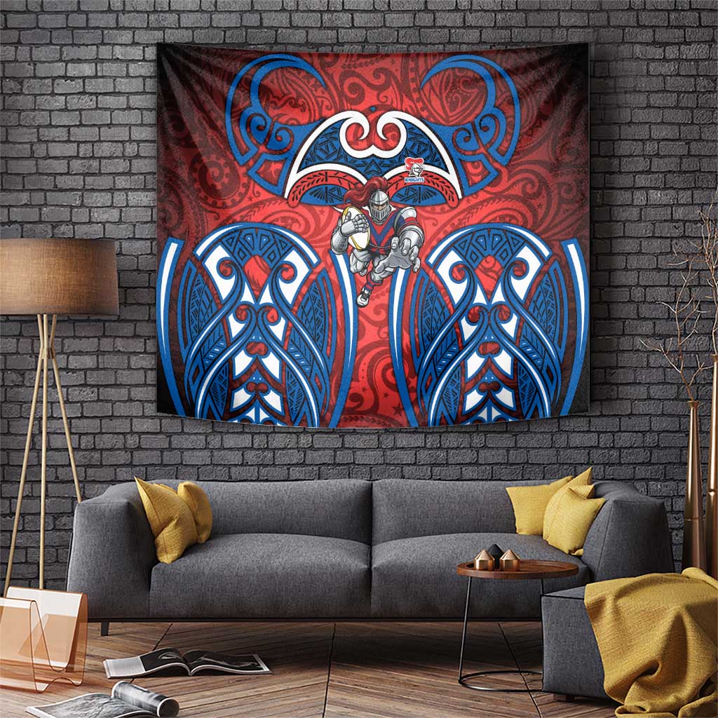 Newcastle Knights Rugby Tapestry Polynesian Tribal Knight Warrior Red Blue Pattern