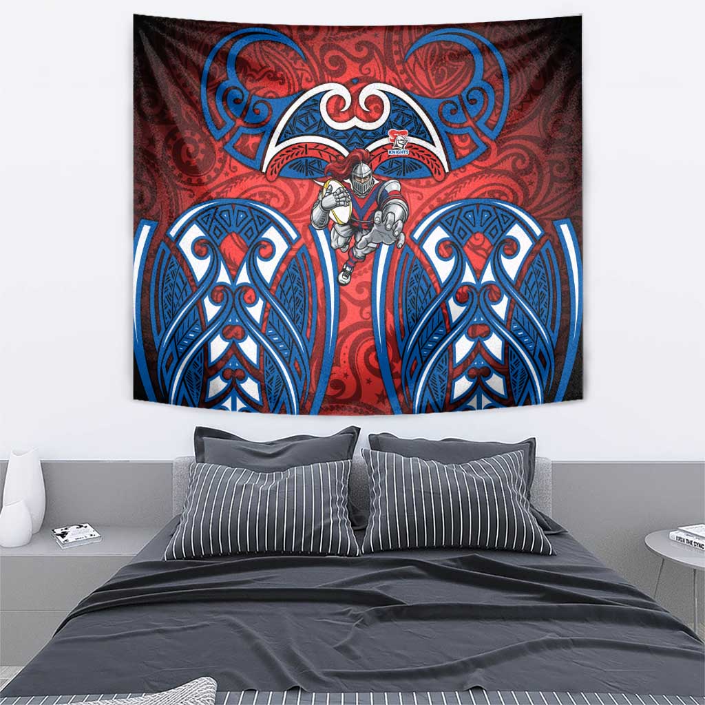 Newcastle Knights Rugby Tapestry Polynesian Tribal Knight Warrior Red Blue Pattern