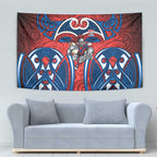 Newcastle Knights Rugby Tapestry Polynesian Tribal Knight Warrior Red Blue Pattern