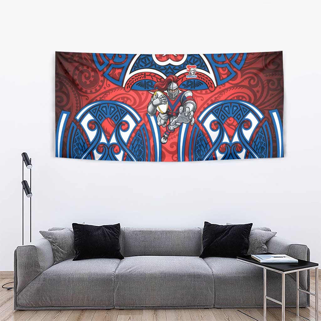 Newcastle Knights Rugby Tapestry Polynesian Tribal Knight Warrior Red Blue Pattern