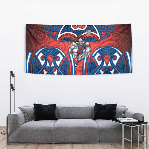 Newcastle Knights Rugby Tapestry Polynesian Tribal Knight Warrior Red Blue Pattern