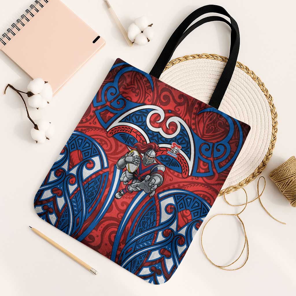 Newcastle Knights Rugby Tote Bag Polynesian Tribal Knight Warrior Red Blue Pattern