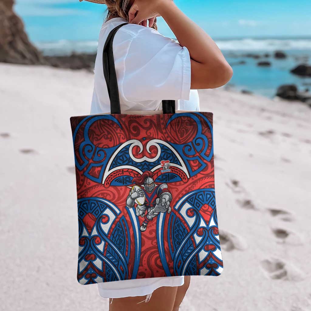 Newcastle Knights Rugby Tote Bag Polynesian Tribal Knight Warrior Red Blue Pattern