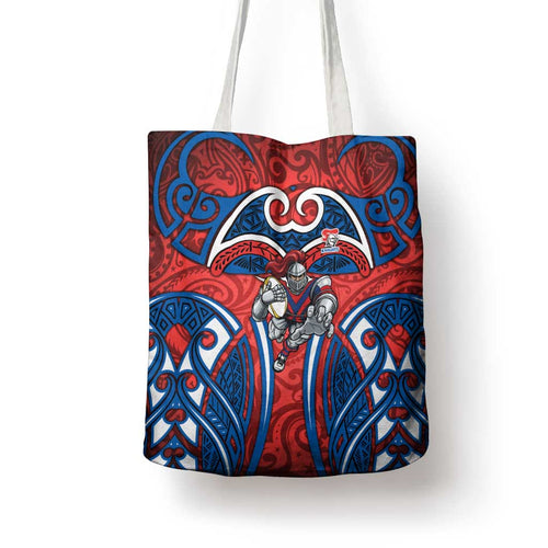 Newcastle Knights Rugby Tote Bag Polynesian Tribal Knight Warrior Red Blue Pattern