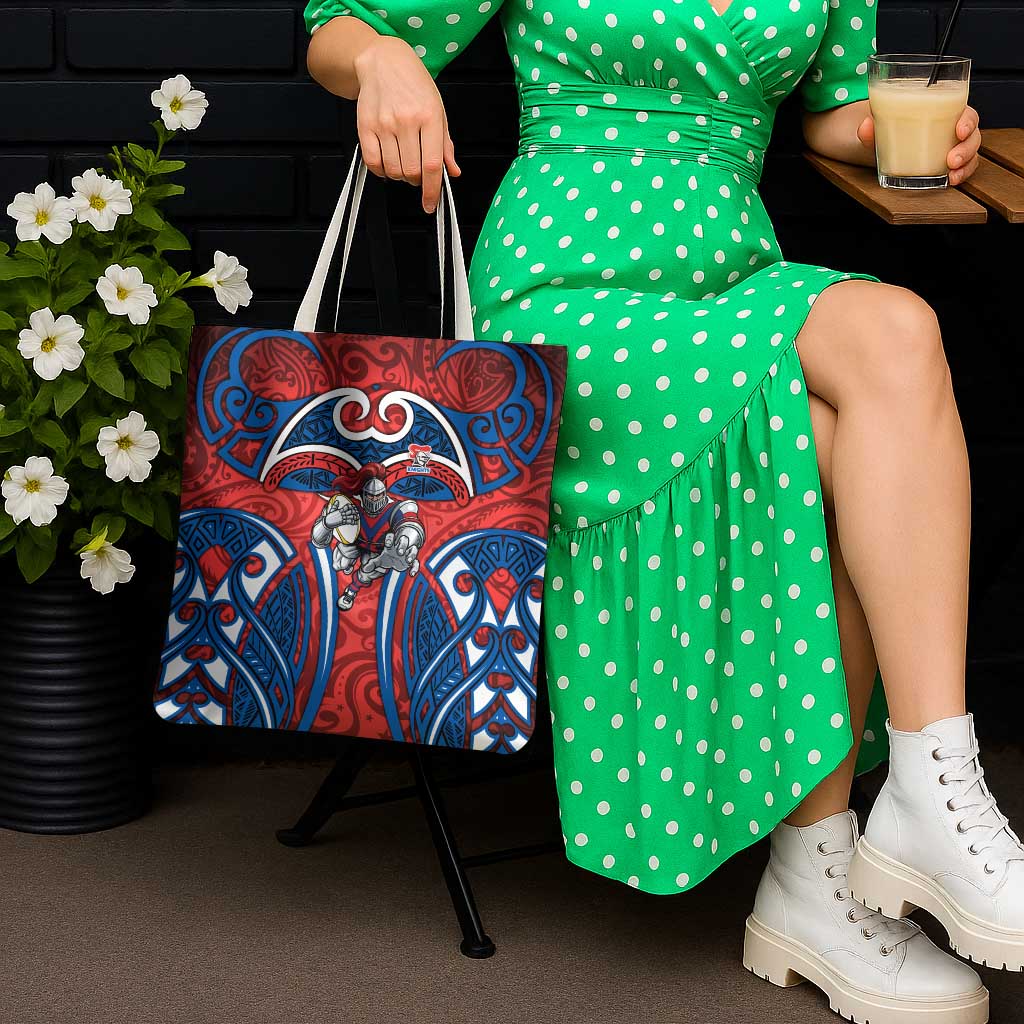 Newcastle Knights Rugby Tote Bag Polynesian Tribal Knight Warrior Red Blue Pattern