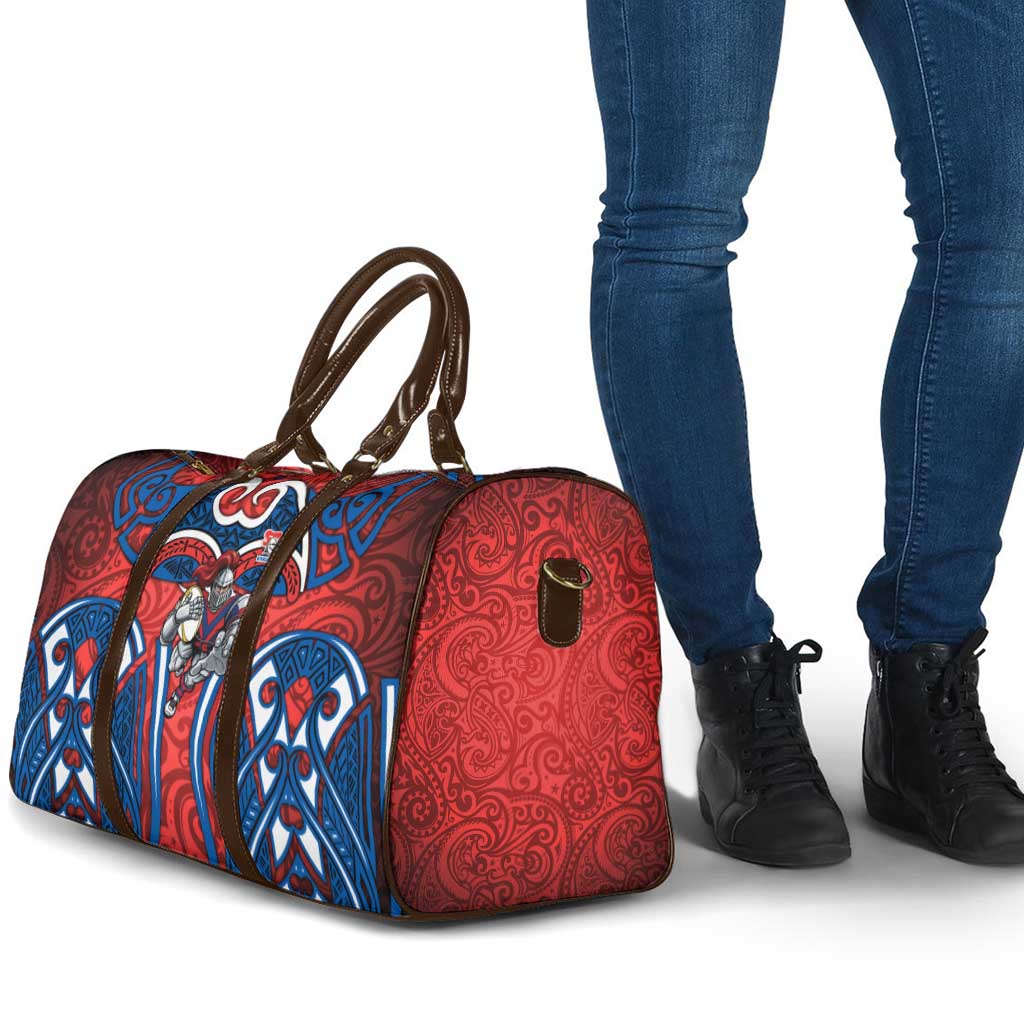 Newcastle Knights Rugby Travel Bag Polynesian Tribal Knight Warrior Red Blue Pattern