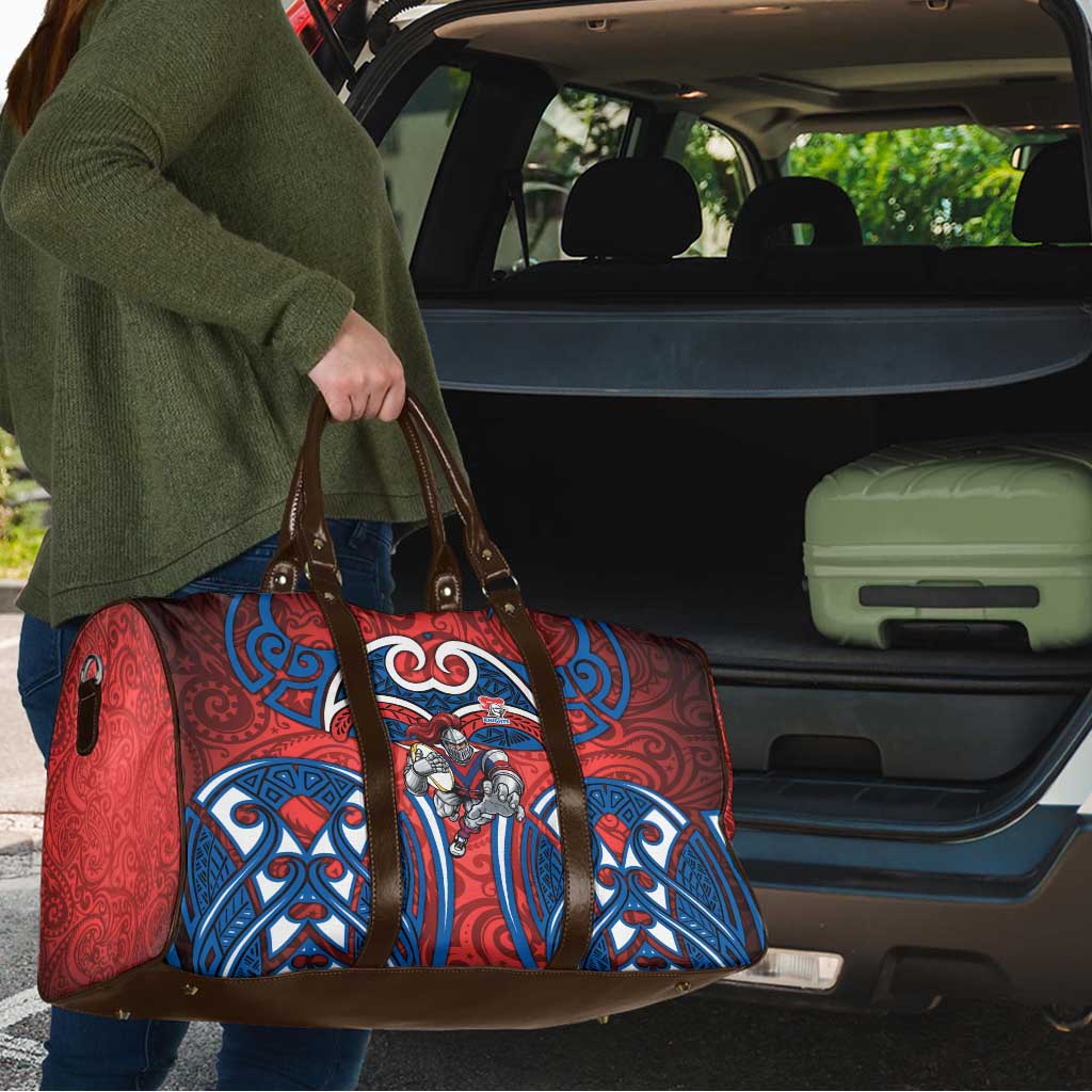 Newcastle Knights Rugby Travel Bag Polynesian Tribal Knight Warrior Red Blue Pattern