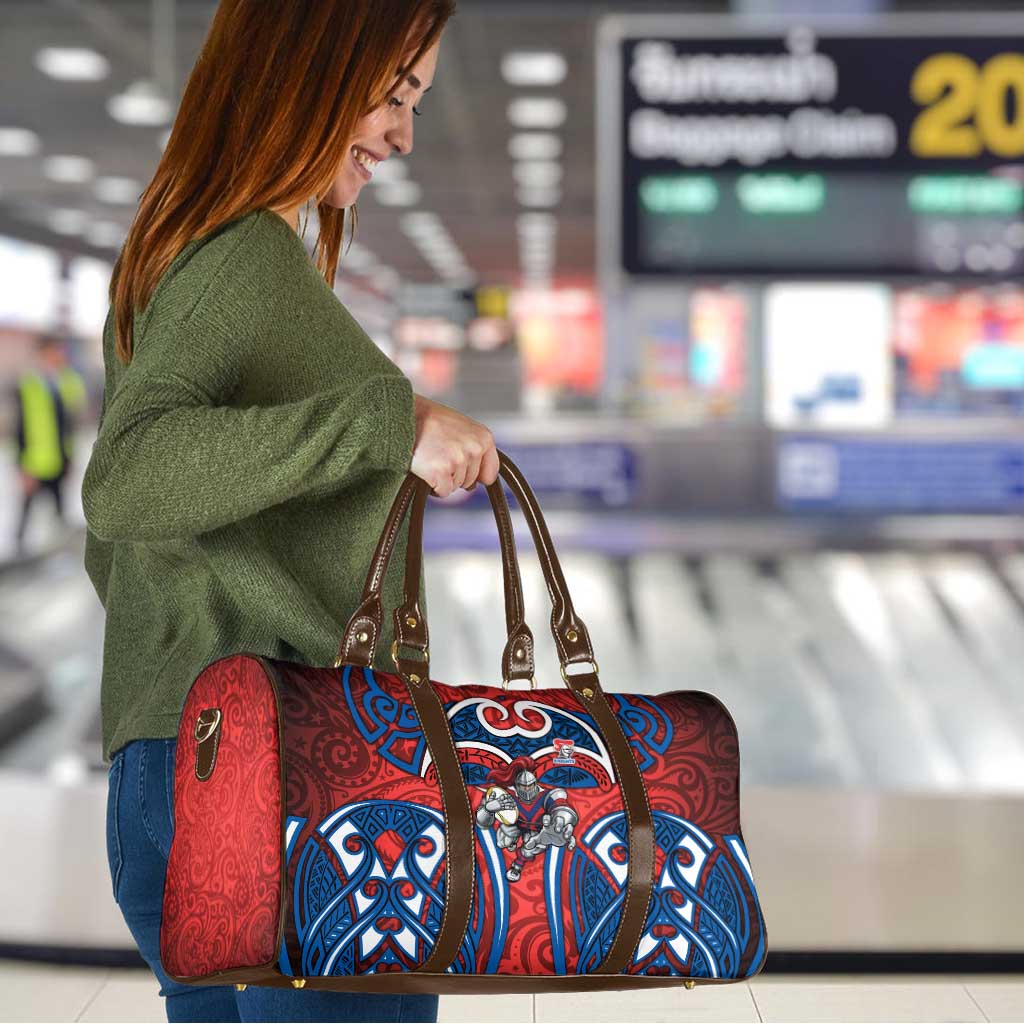 Newcastle Knights Rugby Travel Bag Polynesian Tribal Knight Warrior Red Blue Pattern