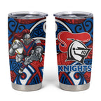 Newcastle Knights Rugby Tumbler Cup Polynesian Tribal Knight Warrior Red Blue Pattern