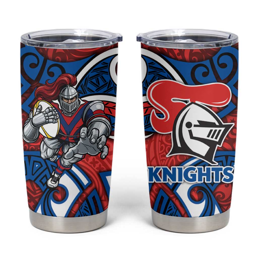 Newcastle Knights Rugby Tumbler Cup Polynesian Tribal Knight Warrior Red Blue Pattern