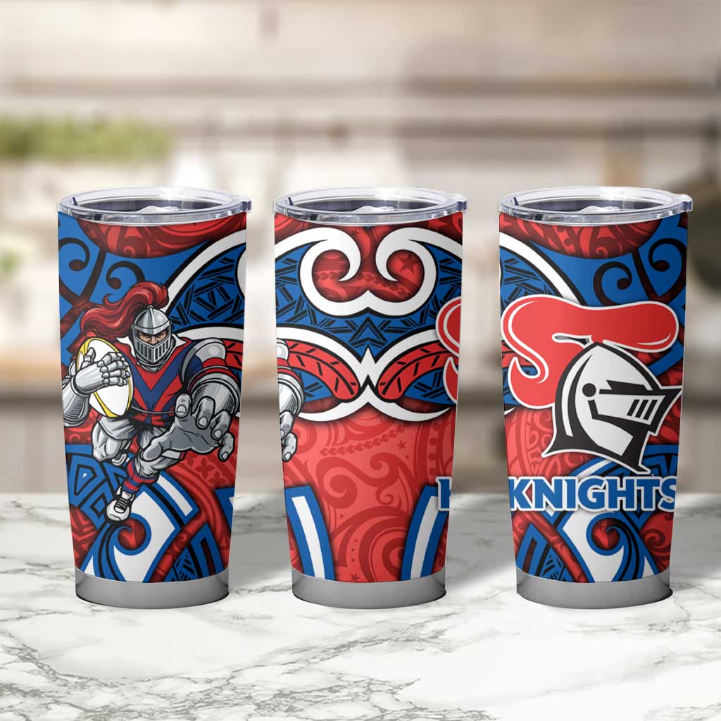 Newcastle Knights Rugby Tumbler Cup Polynesian Tribal Knight Warrior Red Blue Pattern