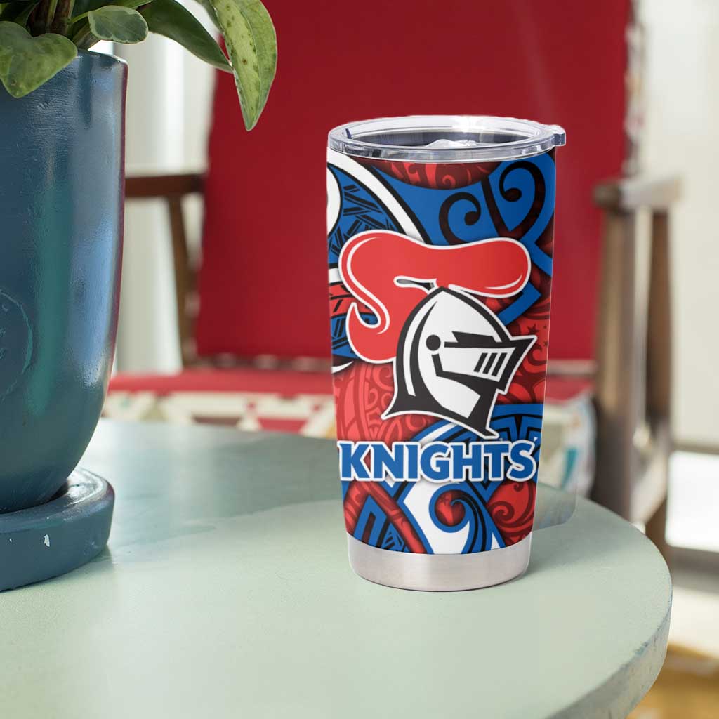 Newcastle Knights Rugby Tumbler Cup Polynesian Tribal Knight Warrior Red Blue Pattern