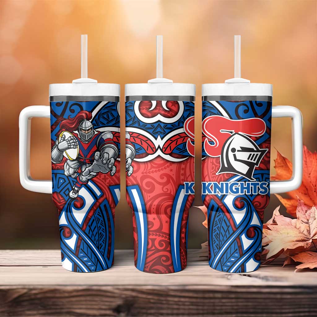 Newcastle Knights Rugby Tumbler With Handle Polynesian Tribal Knight Warrior Red Blue Pattern