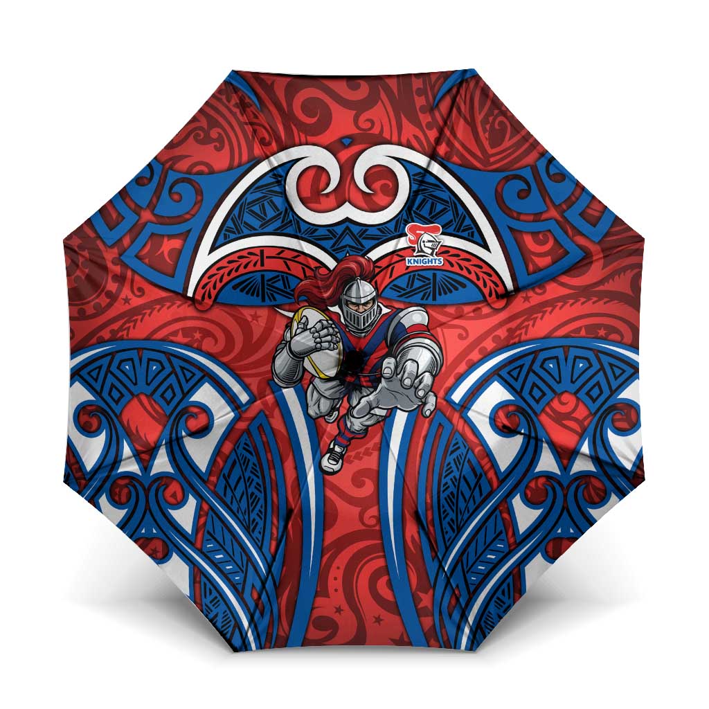 Newcastle Knights Rugby Umbrella Polynesian Tribal Knight Warrior Red Blue Pattern