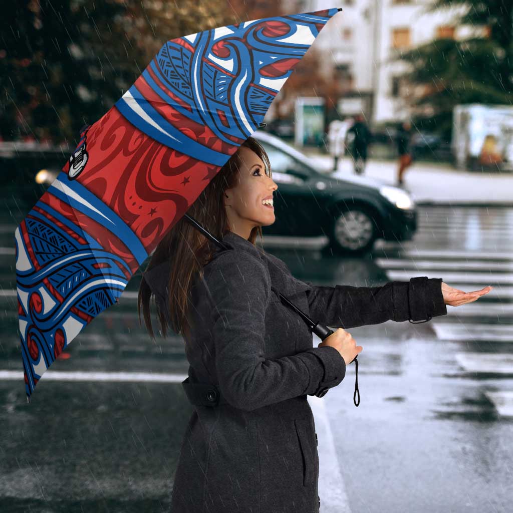 Newcastle Knights Rugby Umbrella Polynesian Tribal Knight Warrior Red Blue Pattern