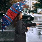 Newcastle Knights Rugby Umbrella Polynesian Tribal Knight Warrior Red Blue Pattern