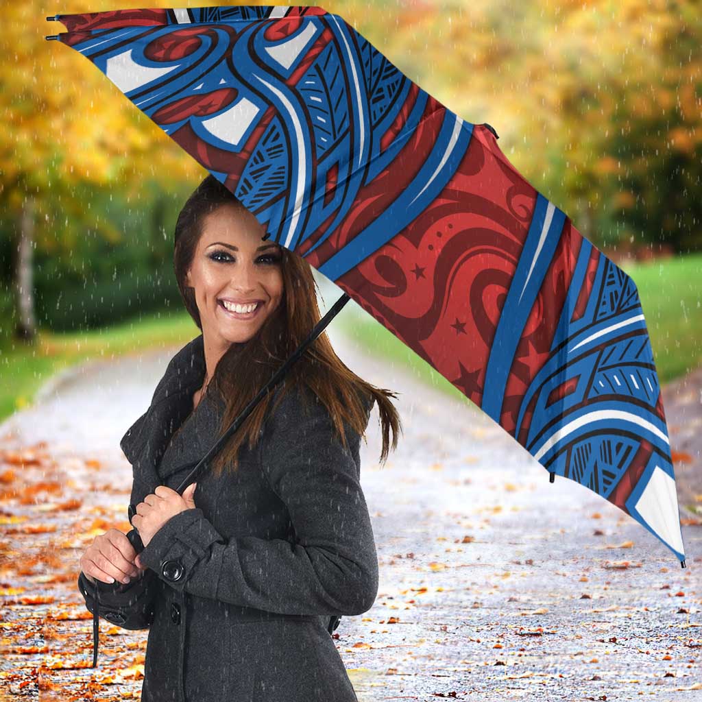 Newcastle Knights Rugby Umbrella Polynesian Tribal Knight Warrior Red Blue Pattern
