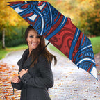 Newcastle Knights Rugby Umbrella Polynesian Tribal Knight Warrior Red Blue Pattern