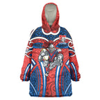 Newcastle Knights Rugby Wearable Blanket Hoodie Polynesian Tribal Knight Warrior Red Blue Pattern