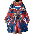 Newcastle Knights Rugby Wearable Blanket Hoodie Polynesian Tribal Knight Warrior Red Blue Pattern