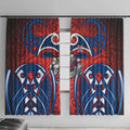 Newcastle Knights Rugby Window Curtain Polynesian Tribal Knight Warrior Red Blue Pattern
