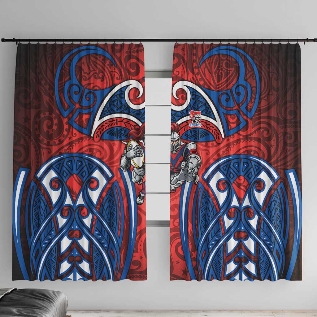 Newcastle Knights Rugby Window Curtain Polynesian Tribal Knight Warrior Red Blue Pattern