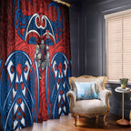 Newcastle Knights Rugby Window Curtain Polynesian Tribal Knight Warrior Red Blue Pattern
