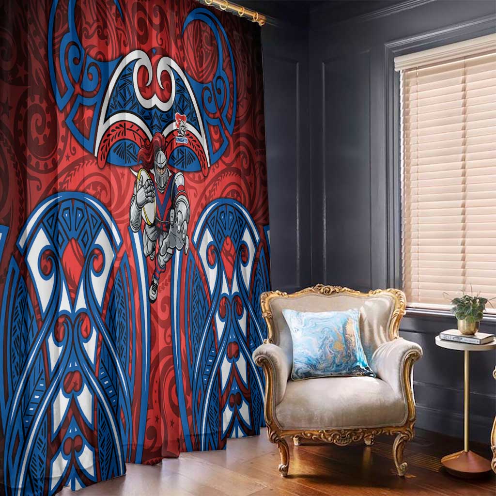 Newcastle Knights Rugby Window Curtain Polynesian Tribal Knight Warrior Red Blue Pattern