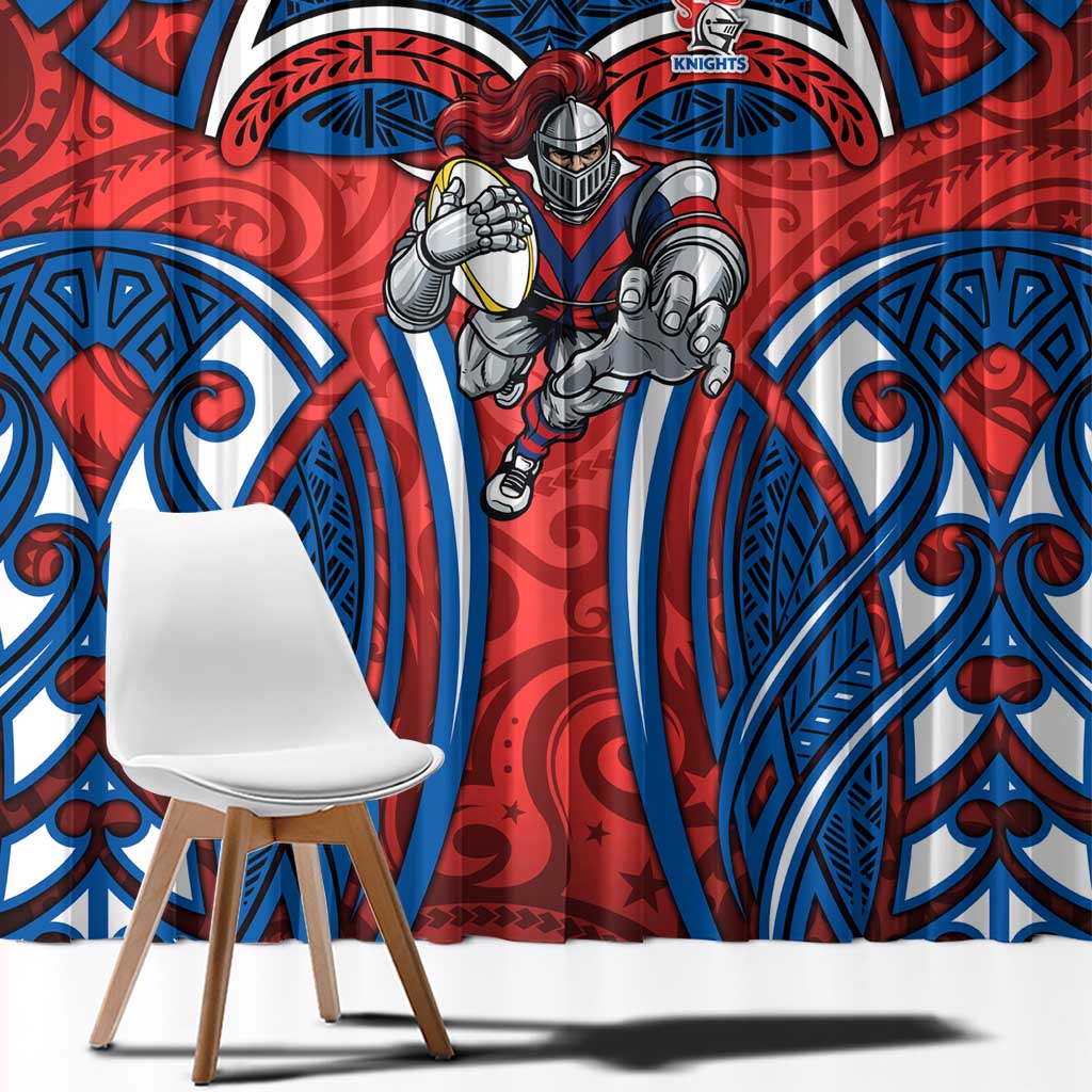 Newcastle Knights Rugby Window Curtain Polynesian Tribal Knight Warrior Red Blue Pattern