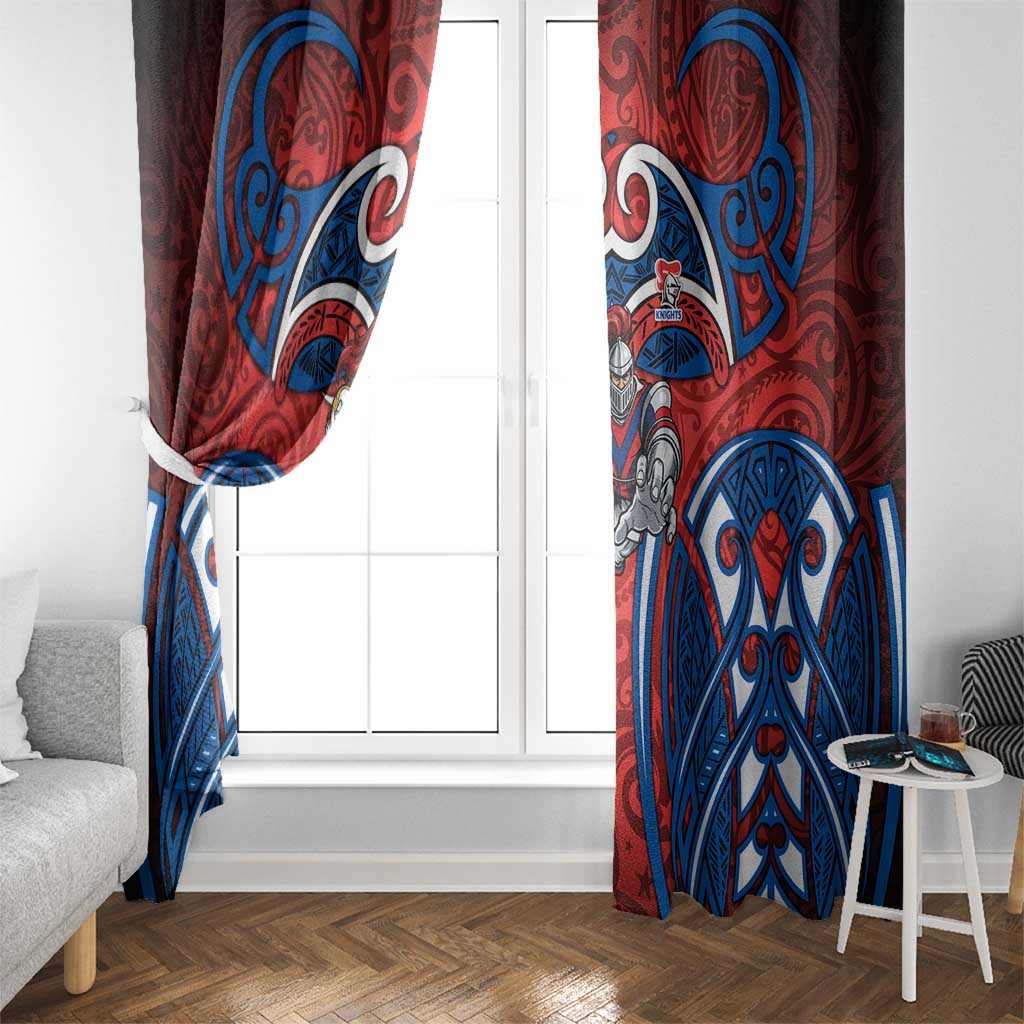 Newcastle Knights Rugby Window Curtain Polynesian Tribal Knight Warrior Red Blue Pattern