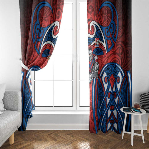 Newcastle Knights Rugby Window Curtain Polynesian Tribal Knight Warrior Red Blue Pattern