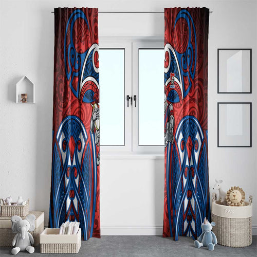 Newcastle Knights Rugby Window Curtain Polynesian Tribal Knight Warrior Red Blue Pattern