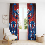Newcastle Knights Rugby Window Curtain Polynesian Tribal Knight Warrior Red Blue Pattern