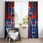 Newcastle Knights Rugby Window Curtain Polynesian Tribal Knight Warrior Red Blue Pattern