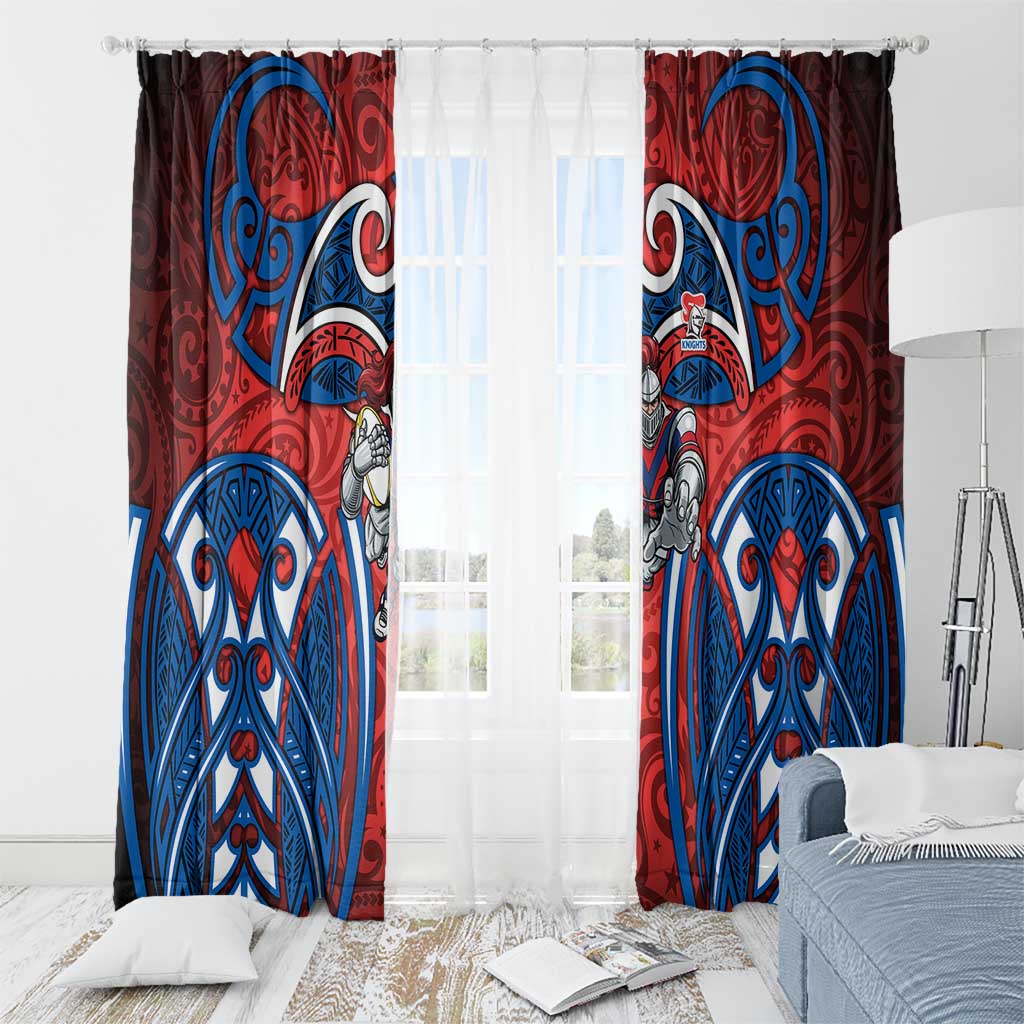 Newcastle Knights Rugby Window Curtain Polynesian Tribal Knight Warrior Red Blue Pattern