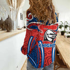 Newcastle Knights Rugby Women Casual Shirt Polynesian Tribal Knight Warrior Red Blue Pattern