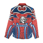Newcastle Knights Rugby Women Casual Shirt Polynesian Tribal Knight Warrior Red Blue Pattern