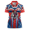 Newcastle Knights Rugby Women Polo Shirt Polynesian Tribal Knight Warrior Red Blue Pattern
