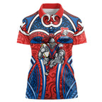 Newcastle Knights Rugby Women Polo Shirt Polynesian Tribal Knight Warrior Red Blue Pattern
