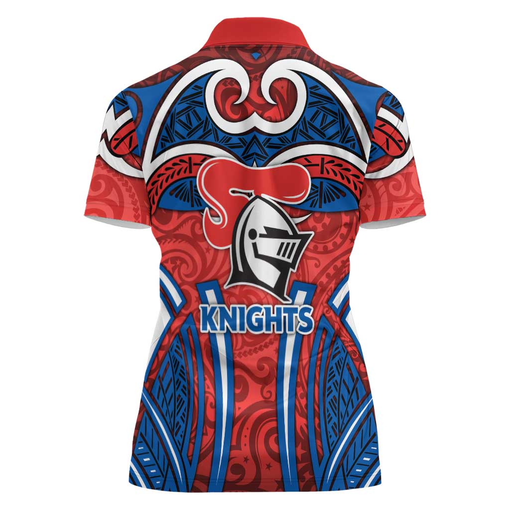 Newcastle Knights Rugby Women Polo Shirt Polynesian Tribal Knight Warrior Red Blue Pattern