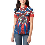 Newcastle Knights Rugby Women Polo Shirt Polynesian Tribal Knight Warrior Red Blue Pattern