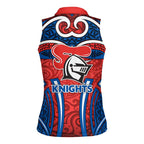 Newcastle Knights Rugby Women Sleeveless Polo Shirt Polynesian Tribal Knight Warrior Red Blue Pattern
