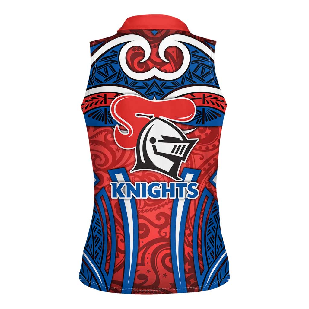 Newcastle Knights Rugby Women Sleeveless Polo Shirt Polynesian Tribal Knight Warrior Red Blue Pattern
