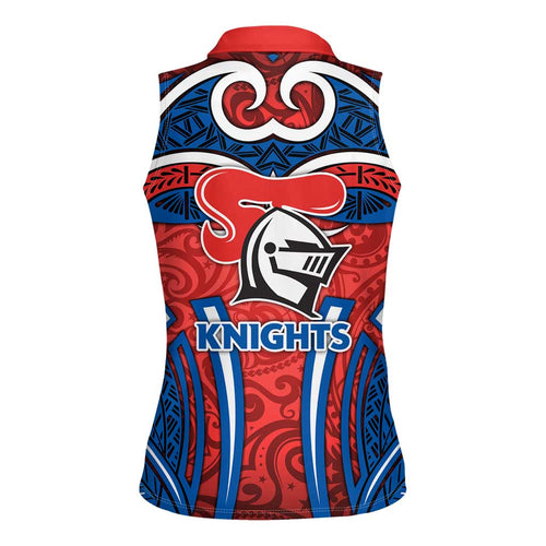 Newcastle Knights Rugby Women Sleeveless Polo Shirt Polynesian Tribal Knight Warrior Red Blue Pattern