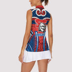 Newcastle Knights Rugby Women Sleeveless Polo Shirt Polynesian Tribal Knight Warrior Red Blue Pattern